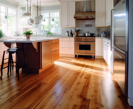 light wood flooring in a kitchen