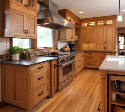 oak cabinets in a kitchen