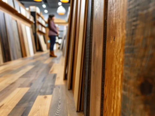 woman looking at hardwood flooring in the store