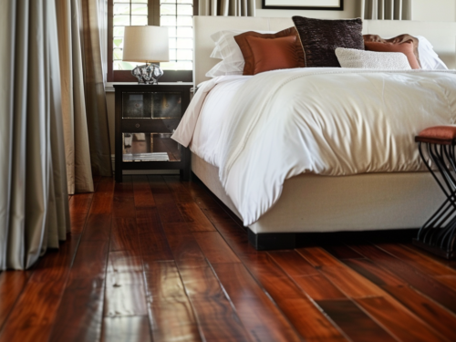 Bright wood flooring in a bedroom