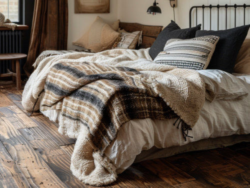 wood flooring in a cozy bedroom