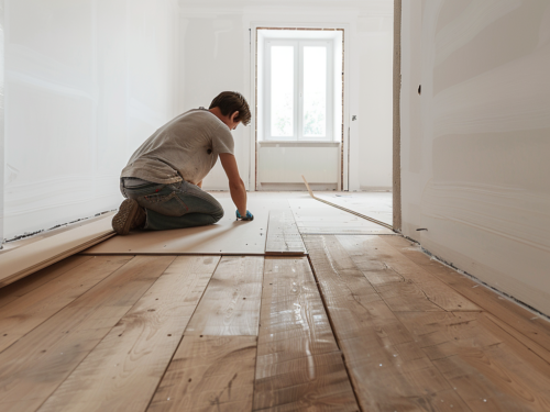 man measuring room for hardwood flooring