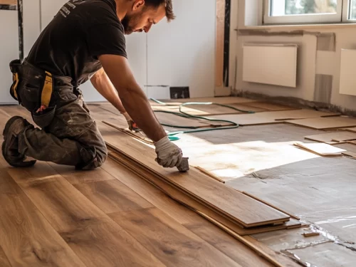 Man installing wood flooring